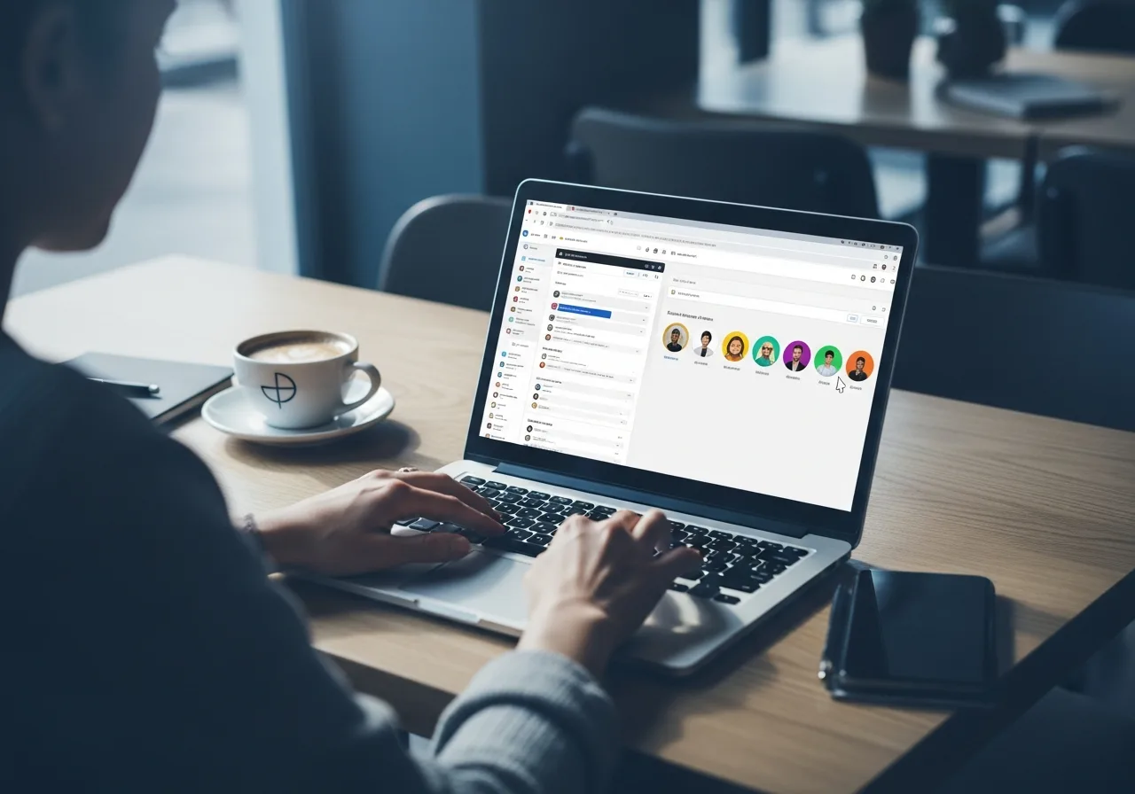 A freelancer switching between browser profiles at a cafe table